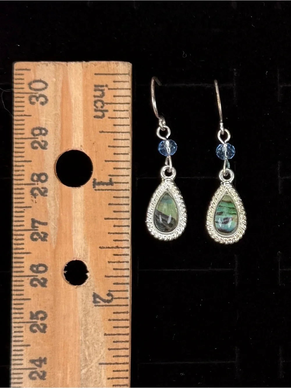 Silvertone with green and blue accent teardrop pierced earrings